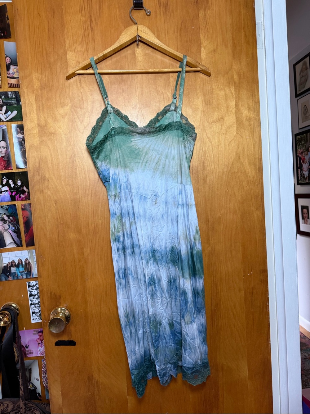 Blue-Green Tie-Dye Slip Dress with Lace Trim - Picture 2 of 2